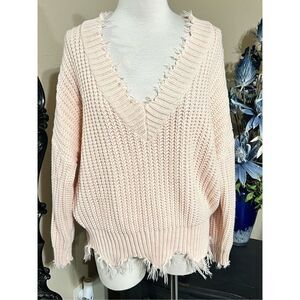 Main Strip Pink Distressed Oversize Sweater Size Small